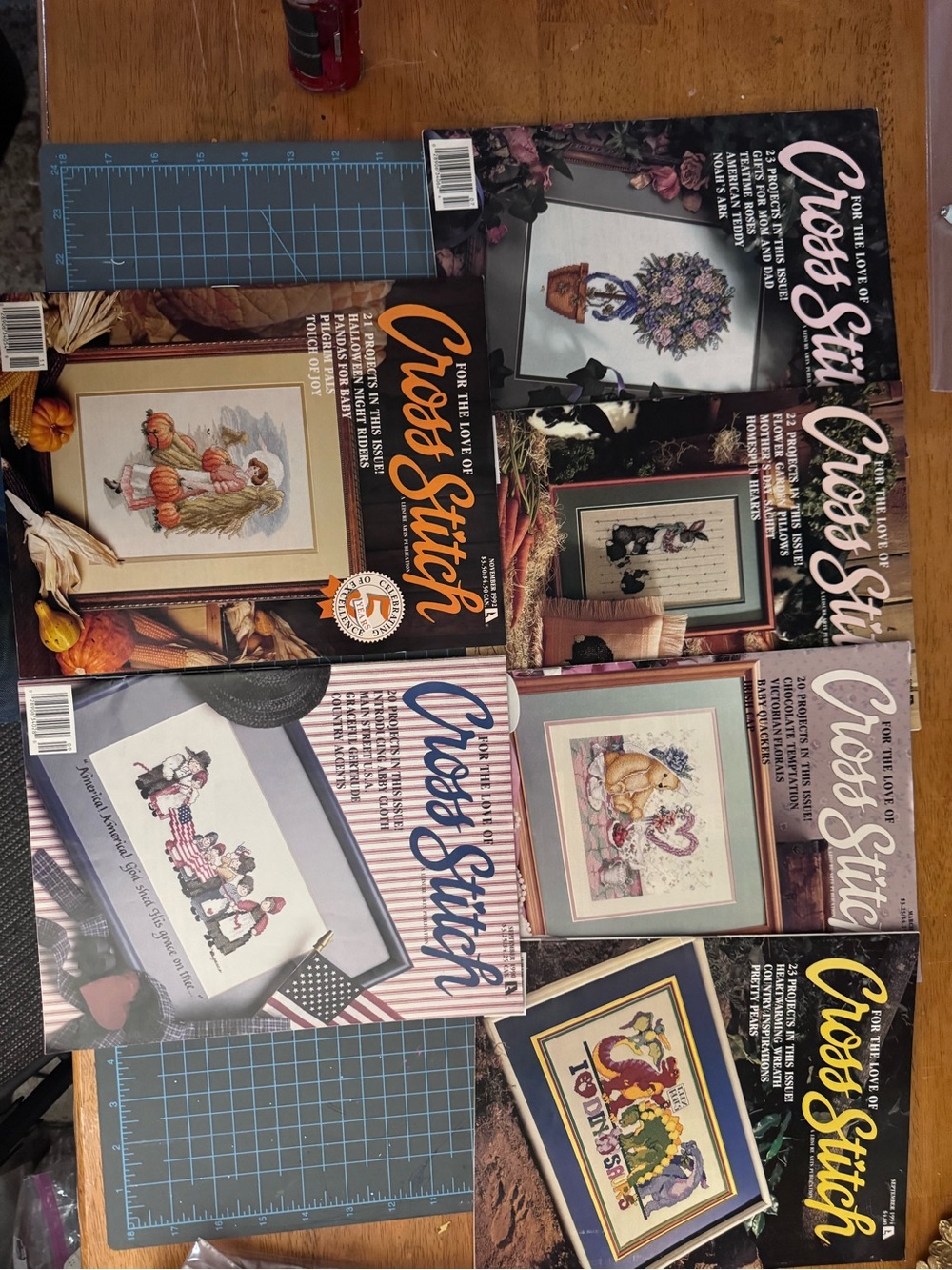 Cross Stitch Magazine Lot with Framed Pattern Images - Multicolor